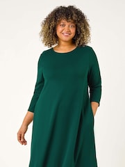 Roman Green Curve Pocket Detail Swing Stretch Dress - Image 2 of 5