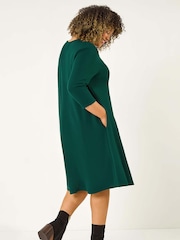 Roman Green Curve Pocket Detail Swing Stretch Dress - Image 3 of 5