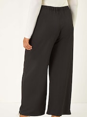 Roman Black Curve Textured Elastic Waist Wide Leg Trousers - Image 3 of 5