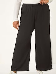 Roman Black Curve Textured Elastic Waist Wide Leg Trousers - Image 4 of 5