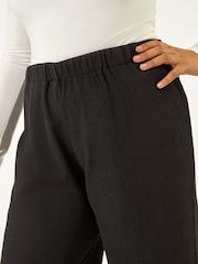 Roman Black Curve Textured Elastic Waist Wide Leg Trousers - Image 5 of 5