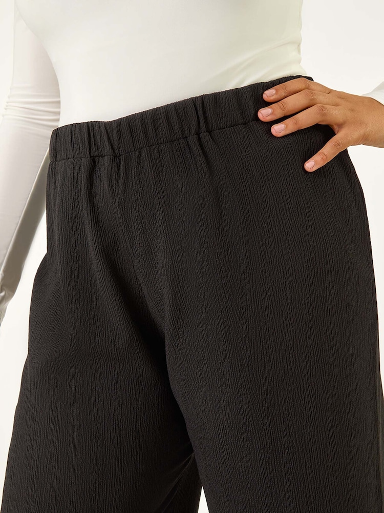 Roman Black Curve Textured Elastic Waist Wide Leg Trousers - Image 5 of 5