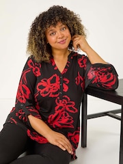 Roman Red Curve Stretch Jersey Floral Print Top - Image 1 of 5