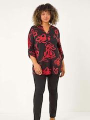Roman Red Curve Stretch Jersey Floral Print Top - Image 2 of 5