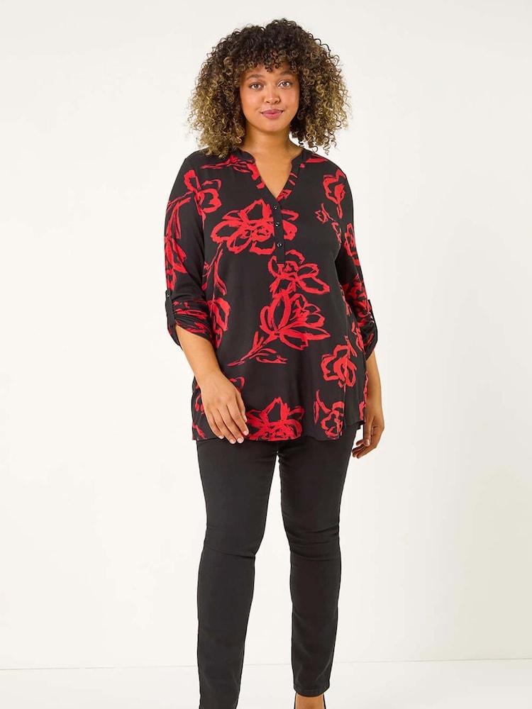 Roman Red Curve Stretch Jersey Floral Print Top - Image 2 of 5