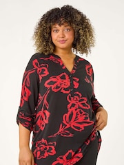 Roman Red Curve Stretch Jersey Floral Print Top - Image 4 of 5