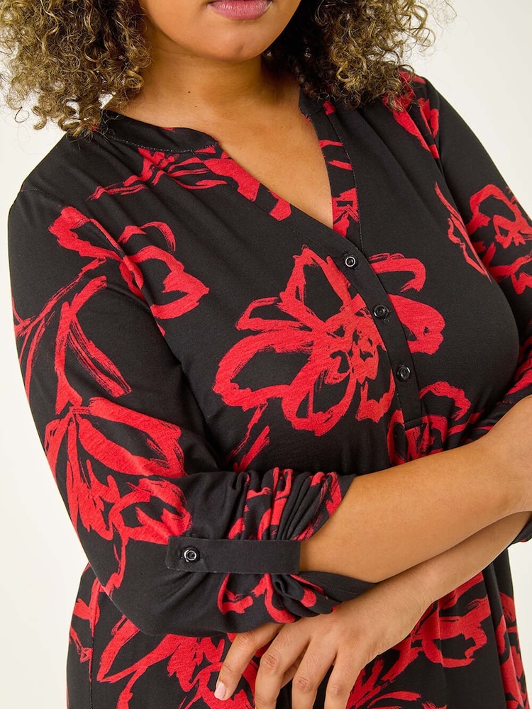 Roman Red Curve Stretch Jersey Floral Print Top - Image 5 of 5