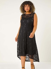 Roman Black Curve Sequin Lace Sweetheart Dress - Image 1 of 5