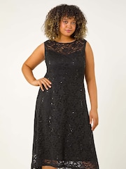 Roman Black Curve Sequin Lace Sweetheart Dress - Image 2 of 5