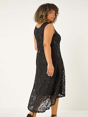 Roman Black Curve Sequin Lace Sweetheart Dress - Image 3 of 5