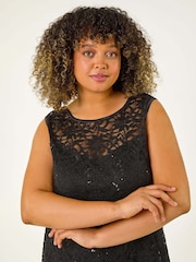Roman Black Curve Sequin Lace Sweetheart Dress - Image 4 of 5