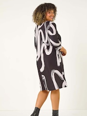 Roman Black Curve Brush Print Stretch Swing Dress - Image 3 of 5