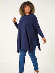 Roman Blue Curve Cable Knit Poncho - Image 1 of 5