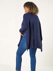 Roman Blue Curve Cable Knit Poncho - Image 3 of 5
