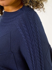 Roman Blue Curve Cable Knit Poncho - Image 5 of 5
