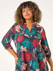 Roman Red Curve Stretch Jersey Floral Print Top - Image 1 of 5