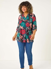 Roman Red Curve Stretch Jersey Floral Print Top - Image 2 of 5
