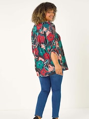 Roman Red Curve Stretch Jersey Floral Print Top - Image 3 of 5