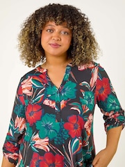 Roman Red Curve Stretch Jersey Floral Print Top - Image 4 of 5