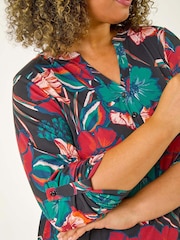 Roman Red Curve Stretch Jersey Floral Print Top - Image 5 of 5