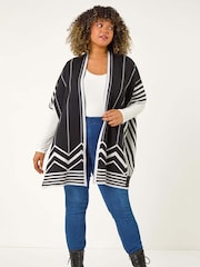 Roman Black Curve Stripe Hem Poncho - Image 2 of 5