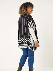 Roman Black Curve Stripe Hem Poncho - Image 3 of 5