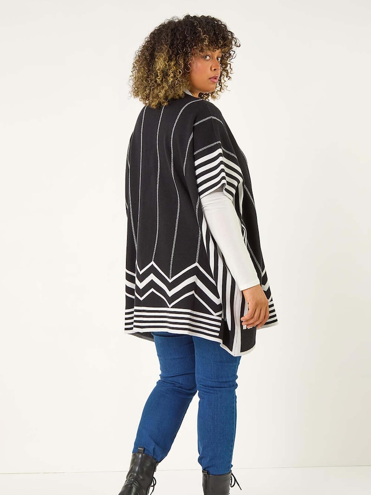 Roman Black Curve Stripe Hem Poncho - Image 3 of 5