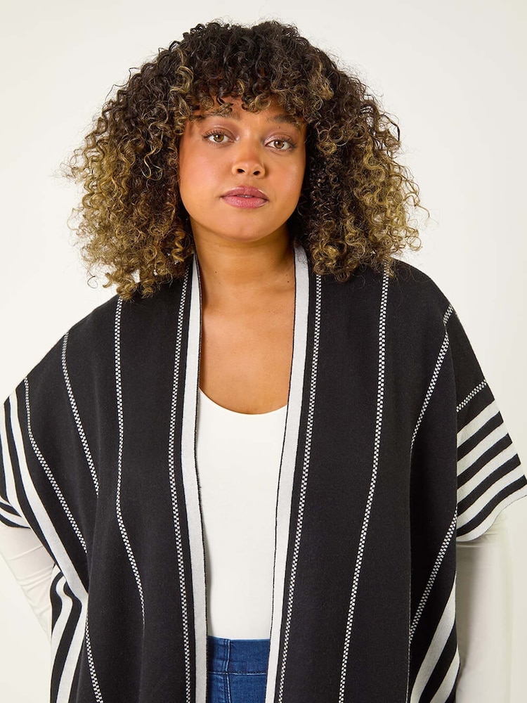 Roman Black Curve Stripe Hem Poncho - Image 4 of 5