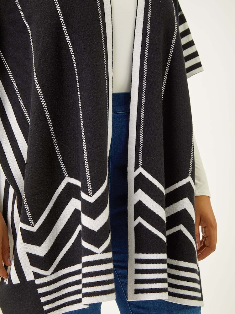 Roman Black Curve Stripe Hem Poncho - Image 5 of 5