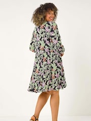 Roman Black Curve Tropical Leaf Print Wrap Dress - Image 3 of 5