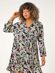 Roman Black Curve Tropical Leaf Print Wrap Dress - Image 4 of 5