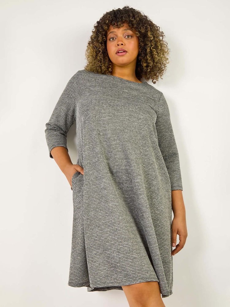 Roman Grey Curve Check Snit Swing Dress - Image 1 of 5