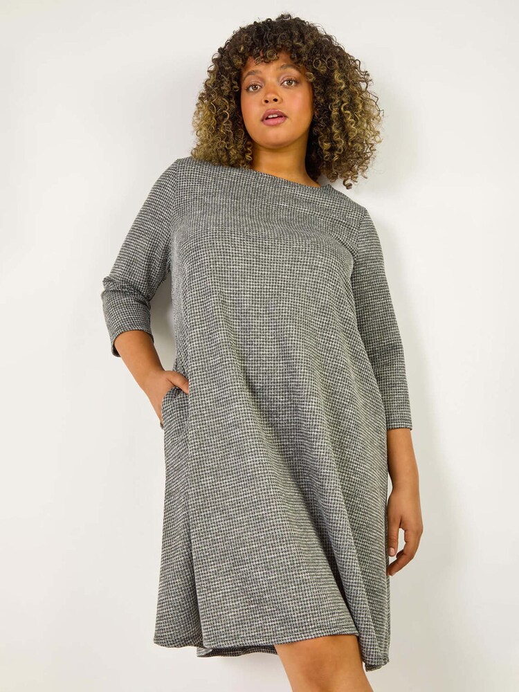Roman Grey Curve Check Snit Swing Dress - Image 1 of 5 Roman Grey Curve Check Snit Swing Dress - Image 1 of 5