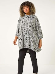 Roman Grey Curve Animal Print Roll Neck Top - Image 2 of 5
