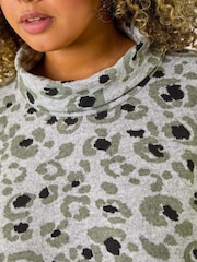 Roman Grey Curve Animal Print Roll Neck Top - Image 5 of 5