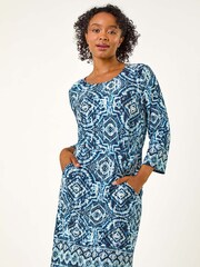Roman Blue Petite Print Pocket Detail Stretch Dress - Image 1 of 5