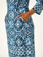 Roman Blue Petite Print Pocket Detail Stretch Dress - Image 5 of 5