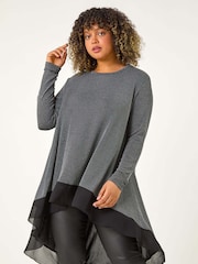 Roman Metallic Curve Glitter Chiffon Hem Tunic Top - Image 1 of 5