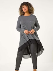 Roman Metallic Curve Glitter Chiffon Hem Tunic Top - Image 2 of 5