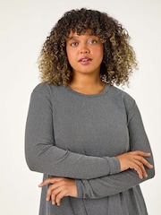 Roman Metallic Curve Glitter Chiffon Hem Tunic Top - Image 4 of 5