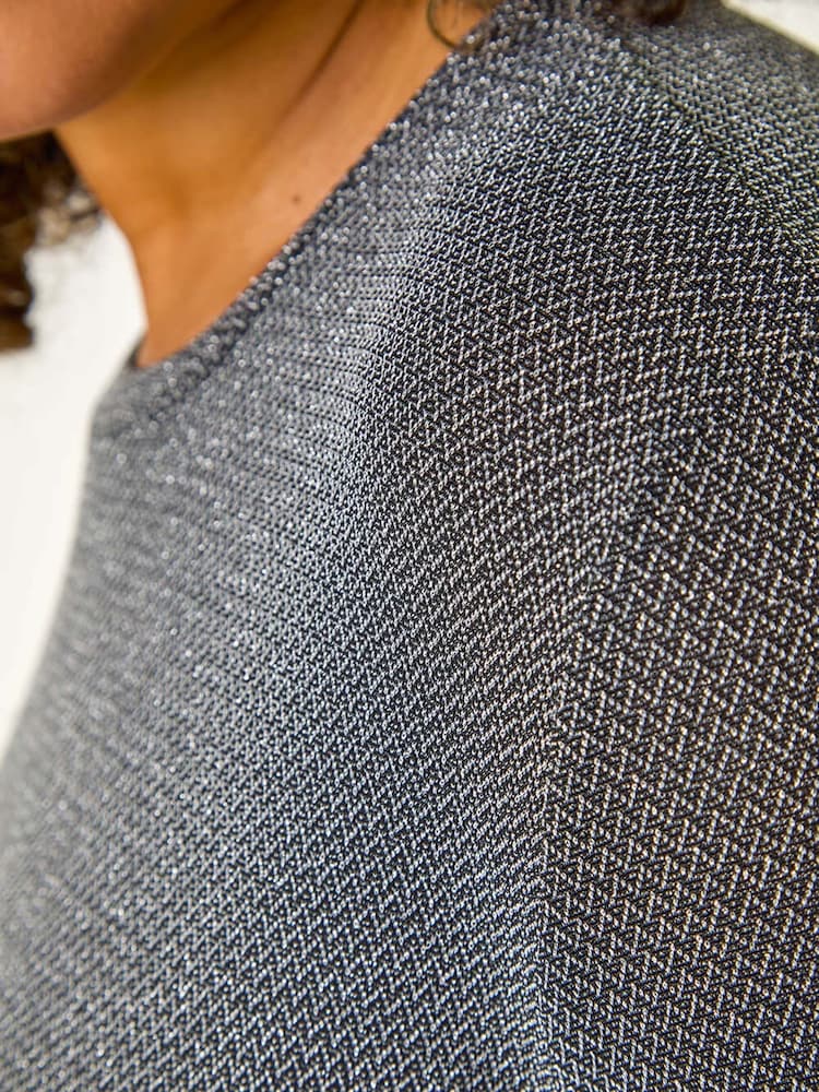 Roman Metallic Curve Glitter Chiffon Hem Tunic Top - Image 5 of 5
