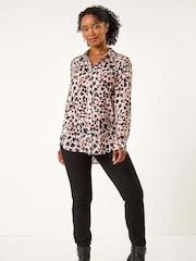Roman Black Petite Animal Print Button Up Shirt - Image 2 of 5