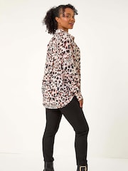Roman Black Petite Animal Print Button Up Shirt - Image 3 of 5