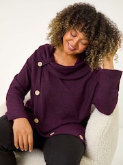 Roman Curve Cowl Neck Button Wrap Top - Imagen 1 de 5