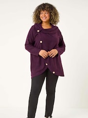 Roman Curve Cowl Neck Button Wrap Top - Imagen 2 de 5