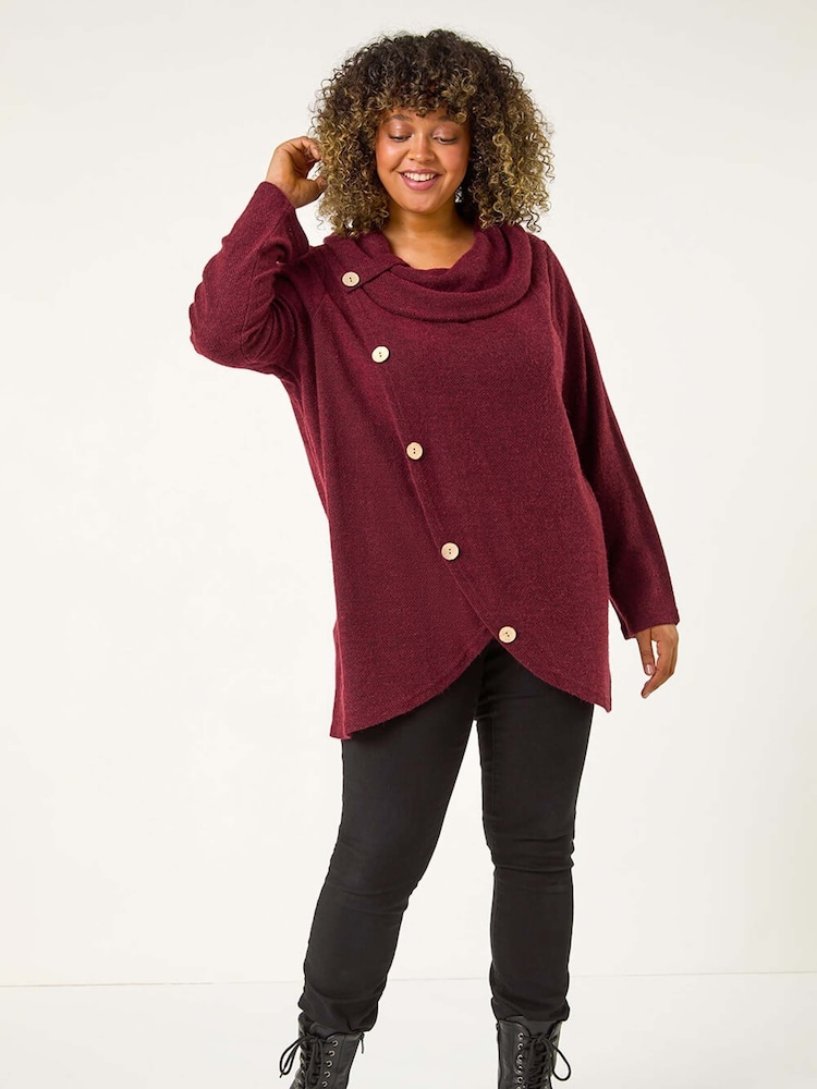 Roman Curve Cowl Neck Button Wrap Top - Image 2 of 5