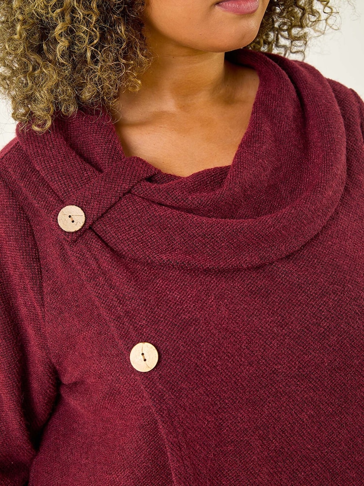 Roman Curve Cowl Neck Button Wrap Top - Image 5 of 5