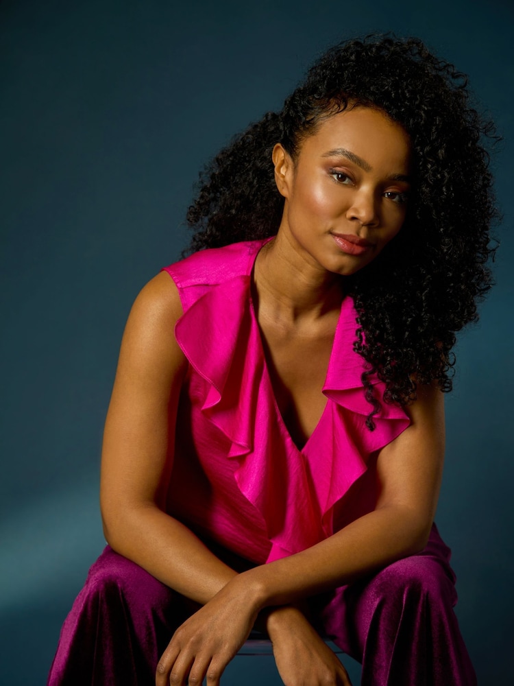 Roman Pink Petite Frill Front V-Neck Top - Image 2 of 7 Roman Pink Petite Frill Front V-Neck Top - Image 2 of 7