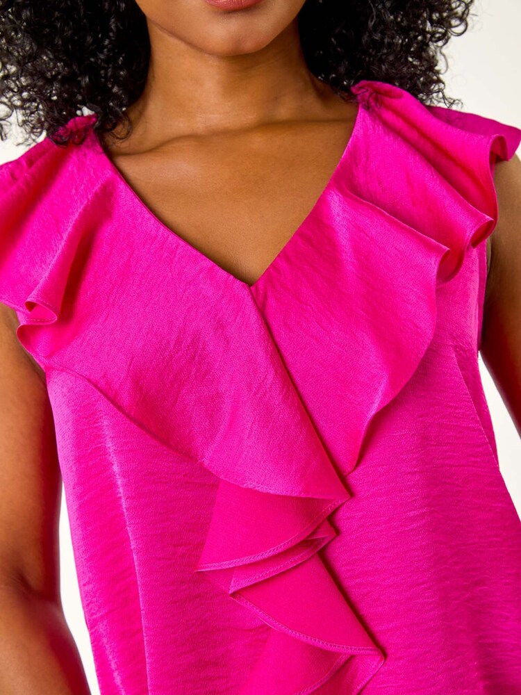 Roman Pink Petite Frill Front V-Neck Top - Image 7 of 7 Roman Pink Petite Frill Front V-Neck Top - Image 7 of 7