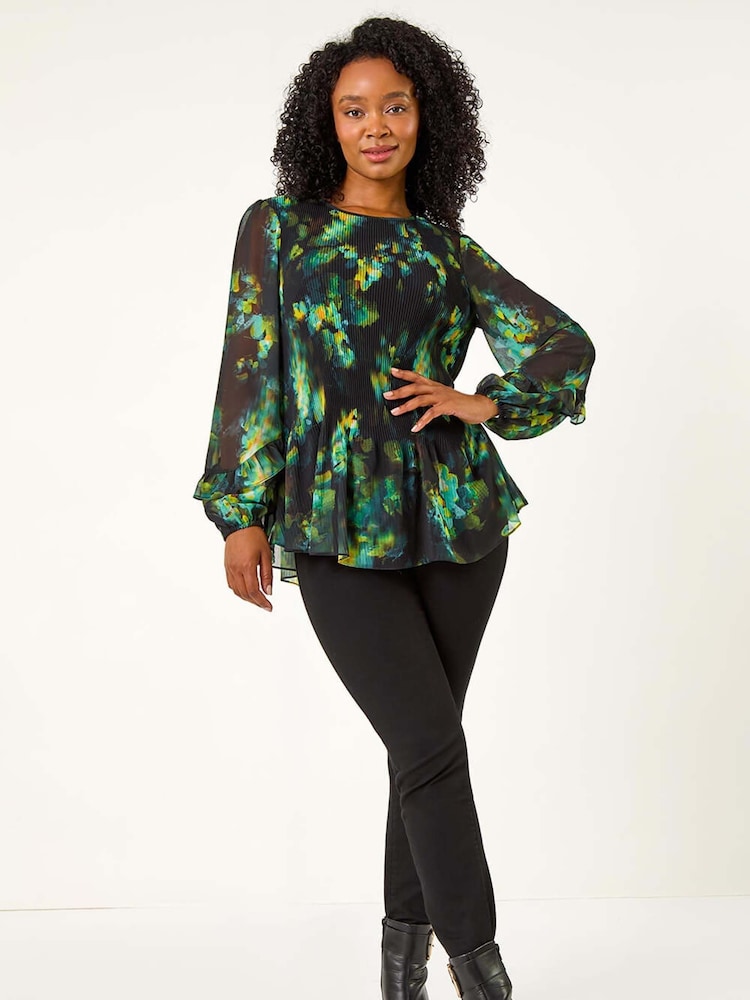 Roman Green Petite Frill Sleeve Pleat Front Top - Image 1 of 5
